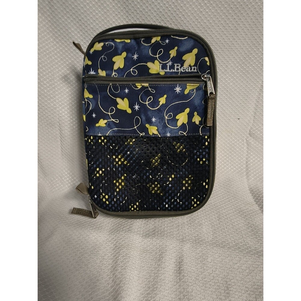 LL Bean Kids Insulated Lunch Box Soft Cooler Bag Navy Blue Yellow Floral Stars